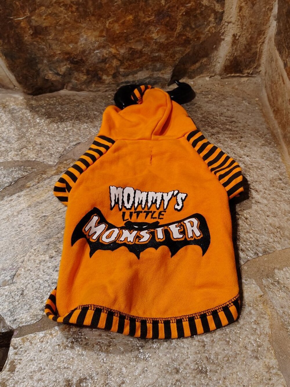 Pup Crew Mommy's Little Monster Dog's Hoodie Size Medium Orange Black Sweatshirt